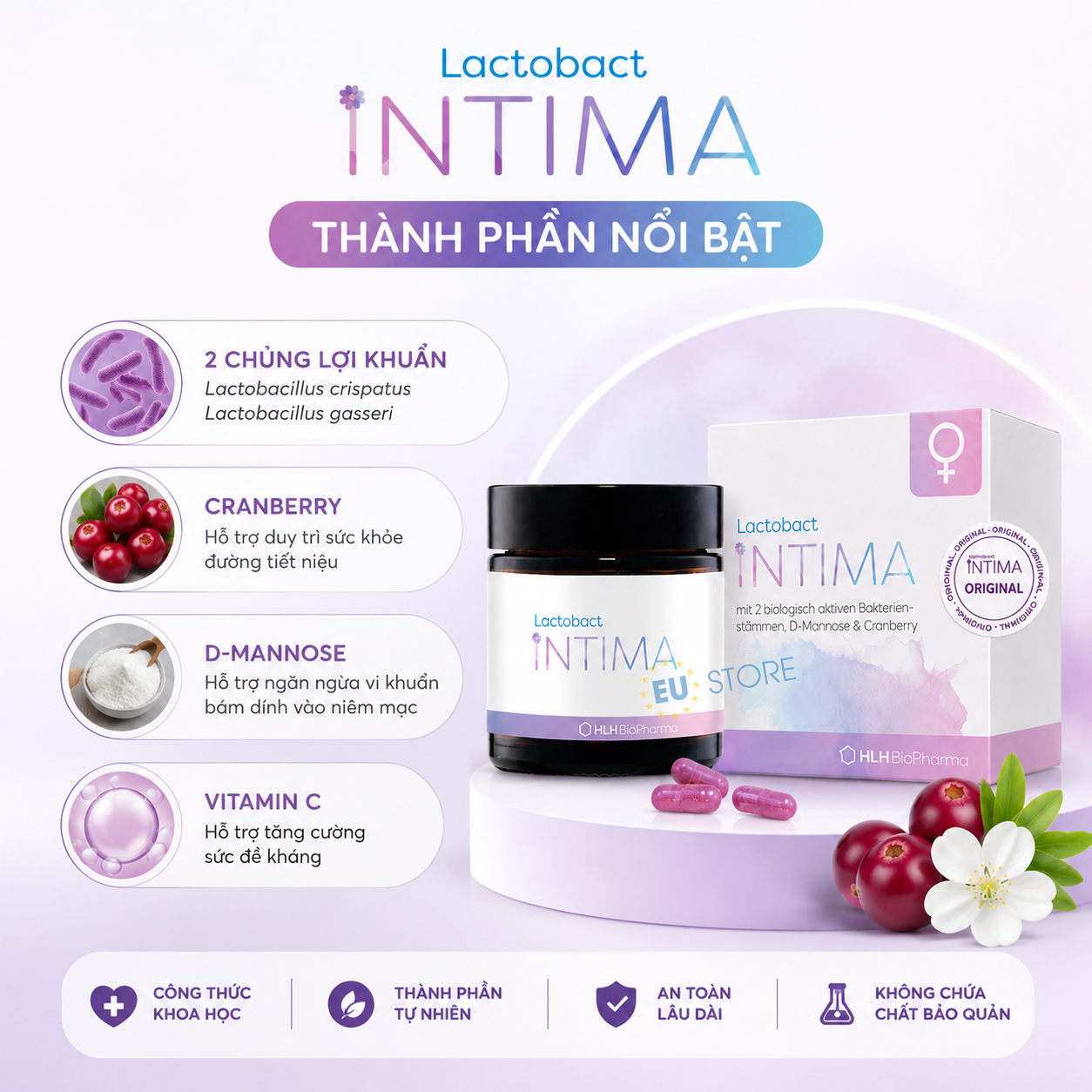 Thành phần của Lactobact Intima Đức - Men vi sinh vùng kín 3 trong 1 Thành phần của Lactobact Intima Đức - Men vi sinh vùng kín 3 trong 1