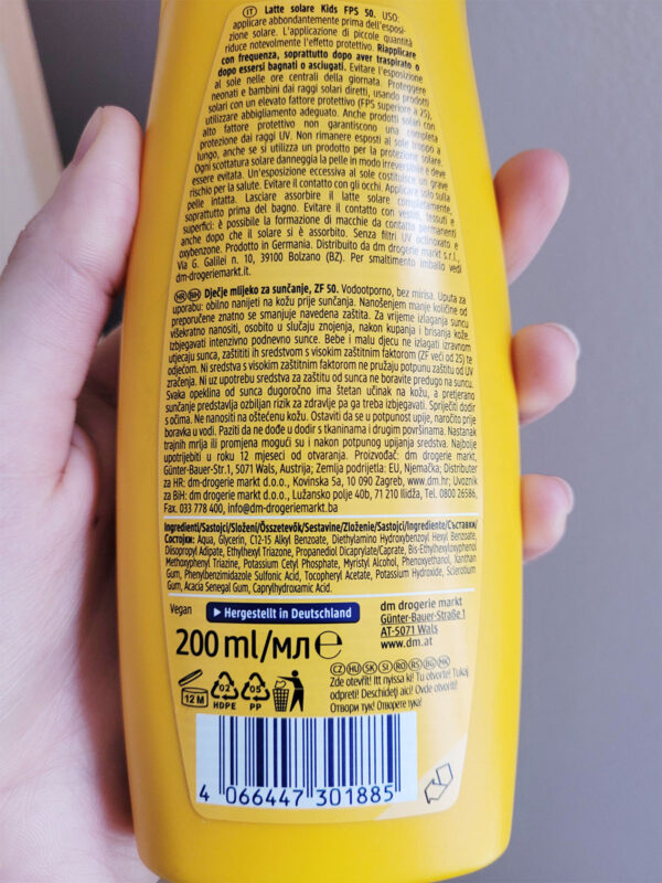 Kem chống nắng SUNDANCE Kids Sonnenmilch SPF 50+ 200ml (chai sữa màu vàng cam)