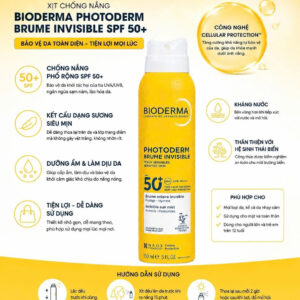 [Mẫu mới Date 2029] Xịt chống nắng Bioderma Photoderm Brume Invisible SPF50+ 150ml