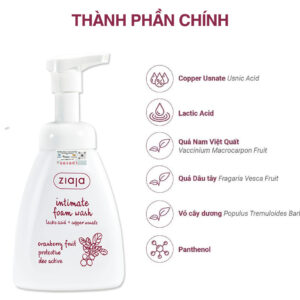 Thành phần của dung dịch vệ sinh Ziaja Intimate Foam Wash Cranberry – Dạng bọt dịu nhẹ, khử mùi & bảo vệ vùng kín | eustore.com.vn