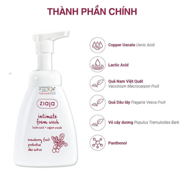 Thành phần của dung dịch vệ sinh Ziaja Intimate Foam Wash Cranberry – Dạng bọt dịu nhẹ, khử mùi & bảo vệ vùng kín | eustore.com.vn