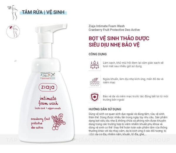 Công dụng của dung dịch vệ sinh Ziaja Intimate Foam Wash Cranberry – Dạng bọt dịu nhẹ, khử mùi & bảo vệ vùng kín | eustore.com.vn
