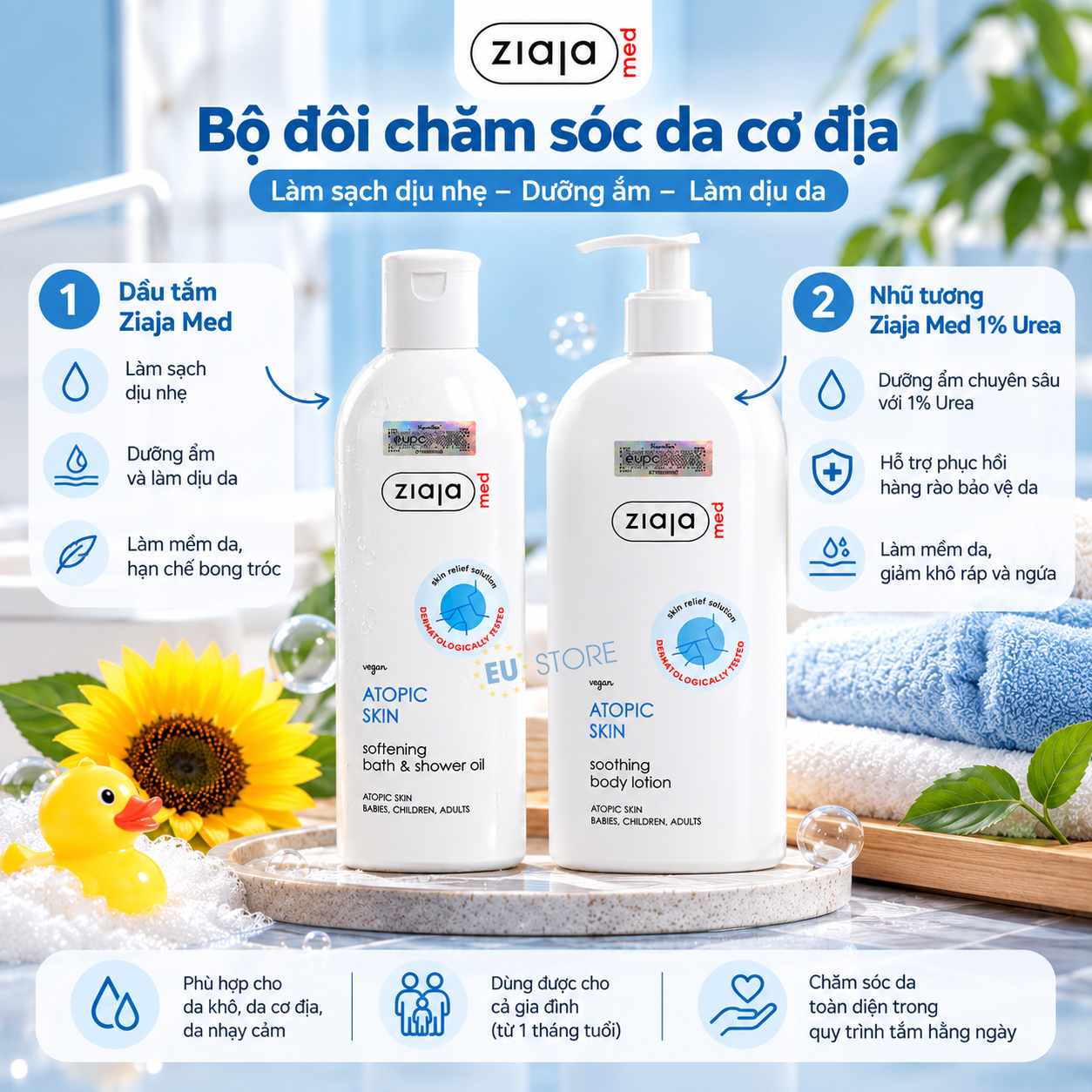 Combo Chăm Sóc Da Cơ Địa Ziaja Med – Dầu Tắm 270ml + Nhũ Tương 1% Urea 400ml Combo Chăm Sóc Da Cơ Địa Ziaja Med – Dầu Tắm 270ml + Nhũ Tương 1% Urea 400ml