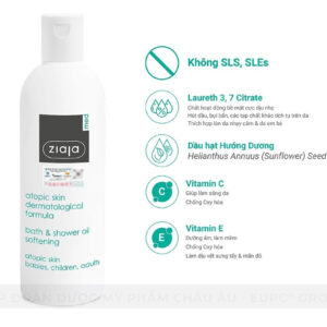Thành phần chính trong Ziaja Med Bath & Shower Oil – Dầu tắm dịu nhẹ phục hồi da cơ địa, nhạy cảm