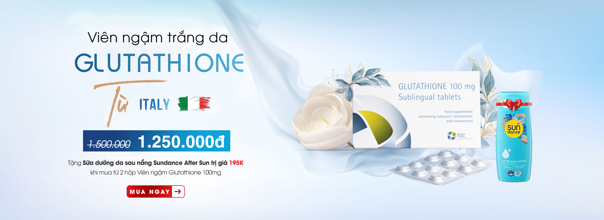 Banner Viên ngậm trắng da Glutathione | eustore.com.vn