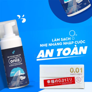 Combo bao cao su Sagami Original 0.01 & Dung dịch vệ sinh nam Oniiiz | eustore.com.vn