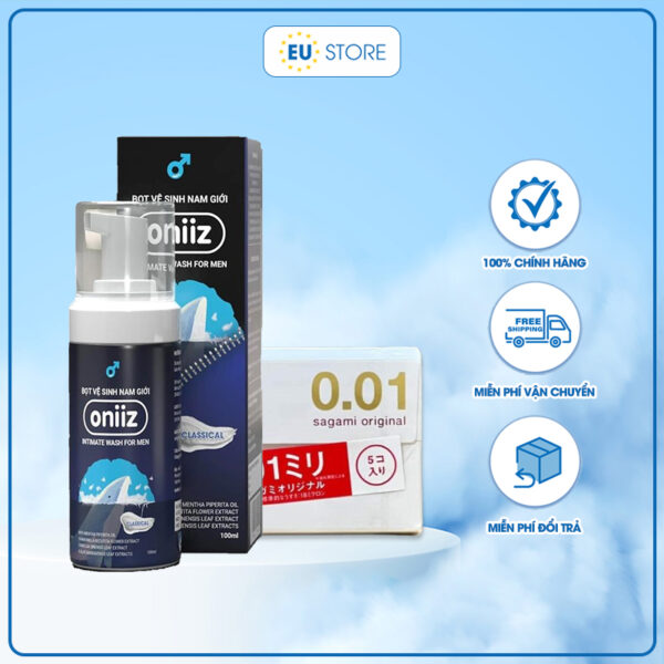 Combo bao cao su Sagami Original 0.01 & Dung dịch vệ sinh nam Oniiiz | eustore.com.vn