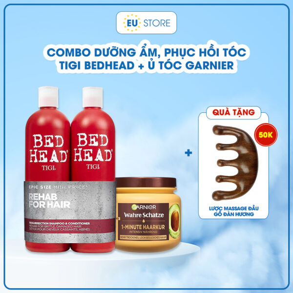 Combo Dưỡng ẩm , phục hồi tóc hư tổn, khô xơ - Dầu gội xả Tigi đỏ & Ủ tóc Garnier | eustore.com.vn