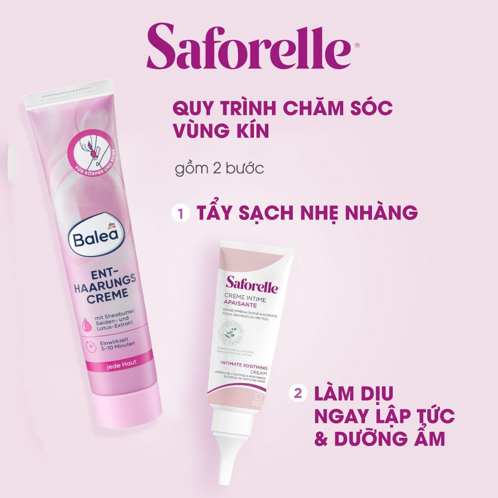 Combo tẩy lông vùng kín an toàn: Kem tẩy lông Balea Đức & Kem dưỡng Saforelle