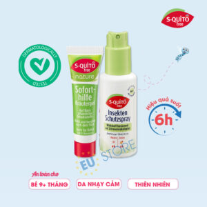 Combo Xịt muỗi & Kem bôi muỗi S-quito Free Nature – Chống & Làm dịu vết muỗi, côn trùng cắn an toàn cho bé | eustore.com.vn