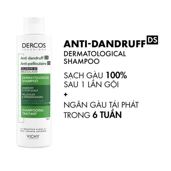 Dầu gội trị gàu Vichy Dercos Anti Dandruff xanh 200ml sạch gàu, giảm ngứa, làm dịu da dầu | eustore.com.vn