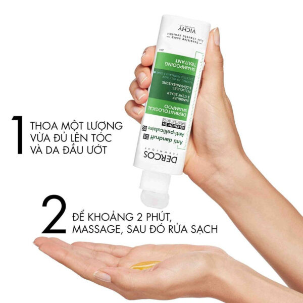 Cách sử dụng Dầu gội trị gàu Vichy Dercos Anti Dandruff xanh 200ml sạch gàu, giảm ngứa, làm dịu da dầu | eustore.com.vn
