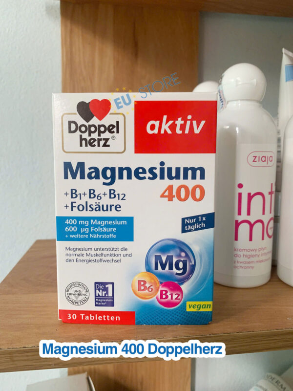 Doppelherz Magnesium 400 + B1 + B6 + B12 + Folic Acid – Giúp ngủ ngon, khỏe tim mạch | eustore.com.vn
