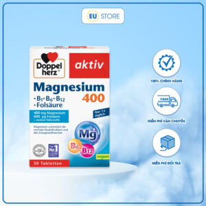 Doppelherz Magnesium 400 + B1 + B6 + B12 + Folic Acid – Giúp ngủ ngon, khỏe tim mạch | eustore.com.vn
