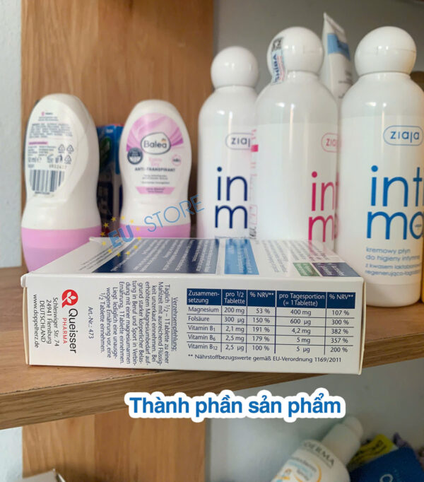 Thành phần trong viên uống Doppelherz Magnesium 400 + B1 + B6 + B12 + Folic Acid – Giúp ngủ ngon, khỏe tim mạch | eustore.com.vn