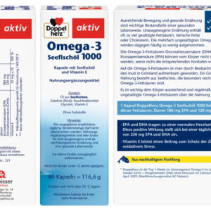 Doppelherz Omega-3 Seefischöl 1000 – Viên uống dầu cá biển hỗ trợ tim mạch khỏe mạnh, tốt cho não và trí nhớ | eustore.com.vn