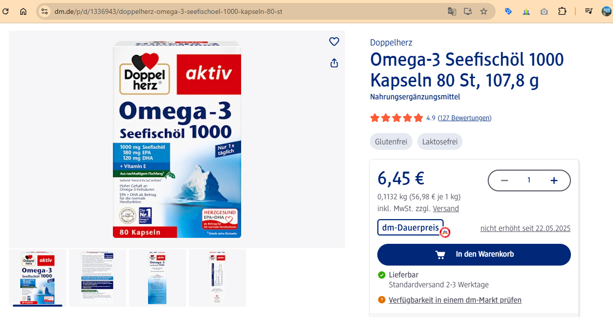 Doppelherz Omega-3 Seefischöl 1000 – Viên uống dầu cá biển hỗ trợ tim mạch khỏe mạnh, tốt cho não và trí nhớ | eustore.com.vn