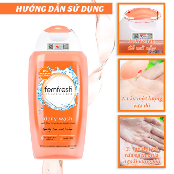 Dung dịch vệ sinh Femfresh Daily Wash cam 250ml - Dịu nhẹ, kháng khuẩn, dưỡng ẩm | eustore.com.vn