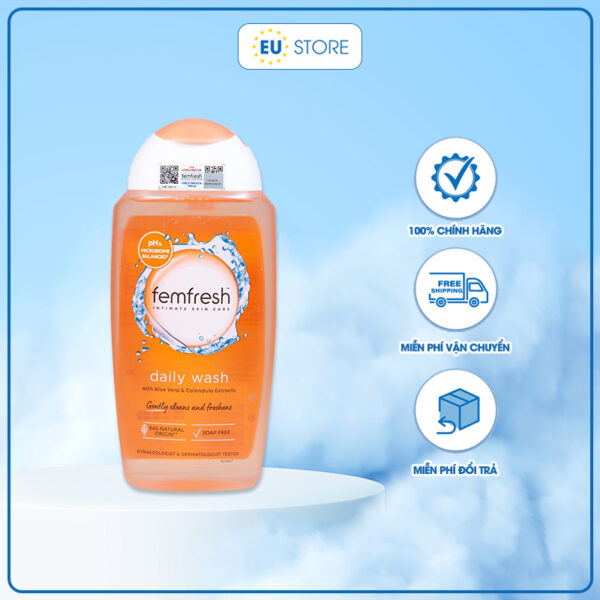 Dung dịch vệ sinh Femfresh Daily Wash cam 250ml - Dịu nhẹ, kháng khuẩn, dưỡng ẩm | eustore.com.vn