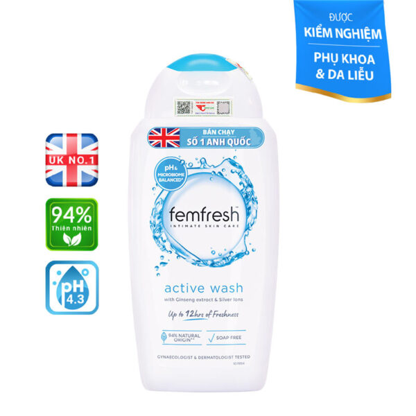 Dung dịch vệ sinh phụ nữ Femfresh Active Wash màu xanh 250ml - Tươi mát 12h, năng động cả ngày | eustore.com.vn