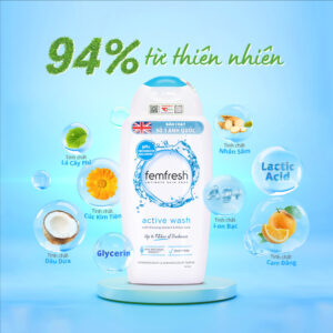 Thành phần của dung dịch vệ sinh phụ nữ Femfresh Active Wash màu xanh 250ml - Tươi mát 12h, năng động cả ngày | eustore.com.vn