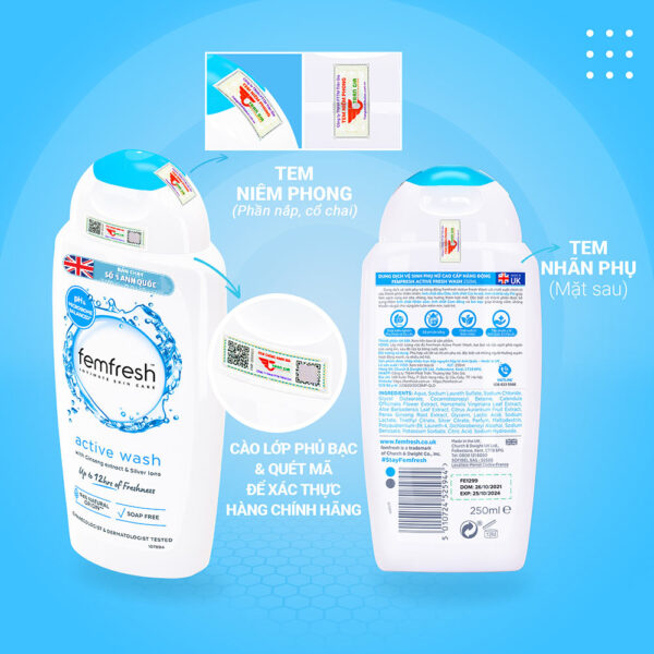 Dung dịch vệ sinh phụ nữ Femfresh Active Wash màu xanh 250ml - Tươi mát 12h, năng động cả ngày | eustore.com.vn