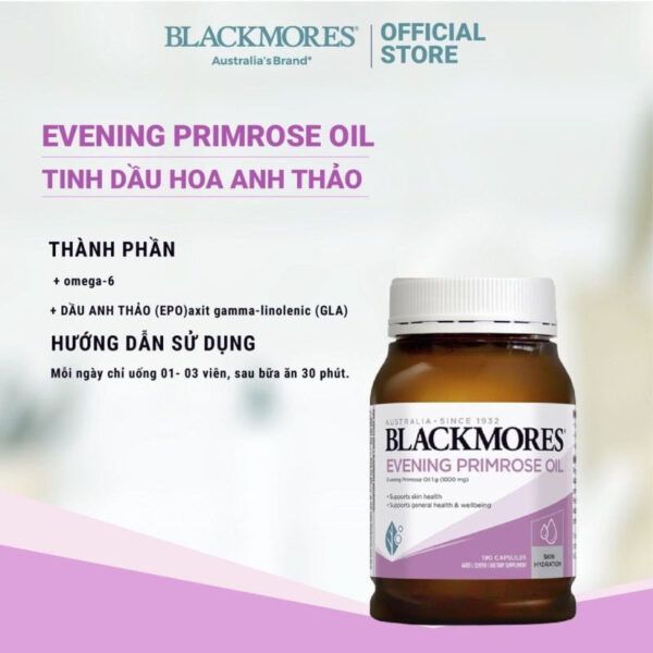 Tinh dầu hoa anh thảo Blackmores Evening Primrose Oil 1000mg Úc - Cân bằng nội tiết, giảm mụn nội tiết và chăm da toàn diện | eustore.com.vn