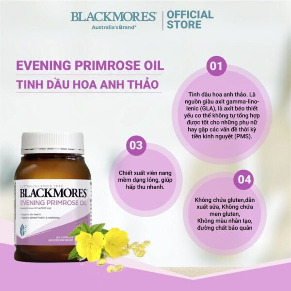 Thành phần của Tinh dầu hoa anh thảo Blackmores Evening Primrose Oil 1000mg Úc - Cân bằng nội tiết, giảm mụn nội tiết và chăm da toàn diện | eustore.com.vn