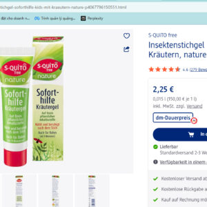 Kem bôi muỗi đốt S-quito Free Nature 15ml - Thảo dược an toàn, làm dịu ngứa & sưng đỏ nhanh chóng | eustore.com.vn