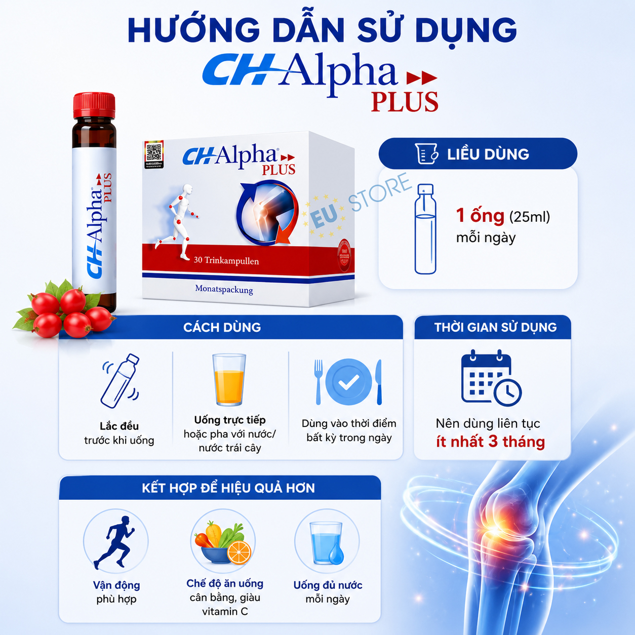 Cách sử dụng Collagen sụn khớp CH-Alpha Plus Đức 30 ống Cách sử dụng Collagen sụn khớp CH-Alpha Plus Đức 30 ống