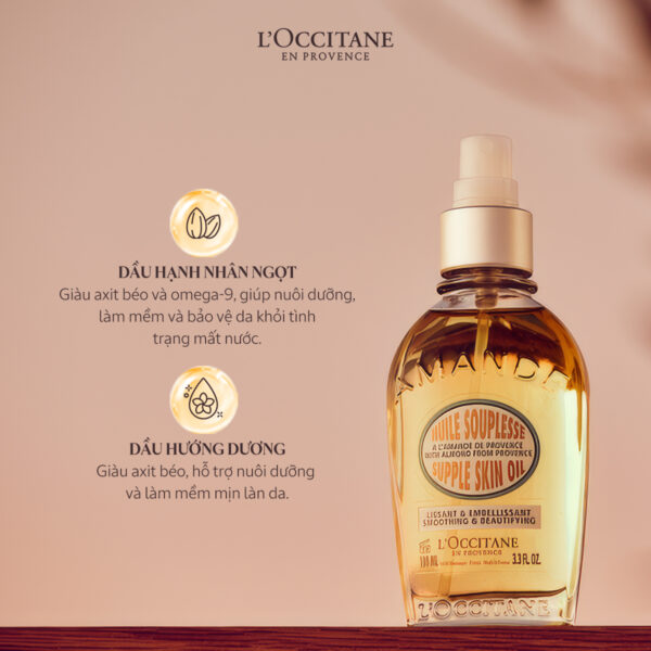 Thành phần của Dầu dưỡng thể hạnh nhân L’Occitane Almond Supple Skin Oil 100ml | eustore.com.vn