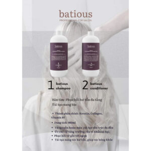Dầu gội xả Batious tím 500ml & 960ml - Phục hồi tóc hư tổn đa tầng, dưỡng tóc mềm mượt | eustore.com.vn