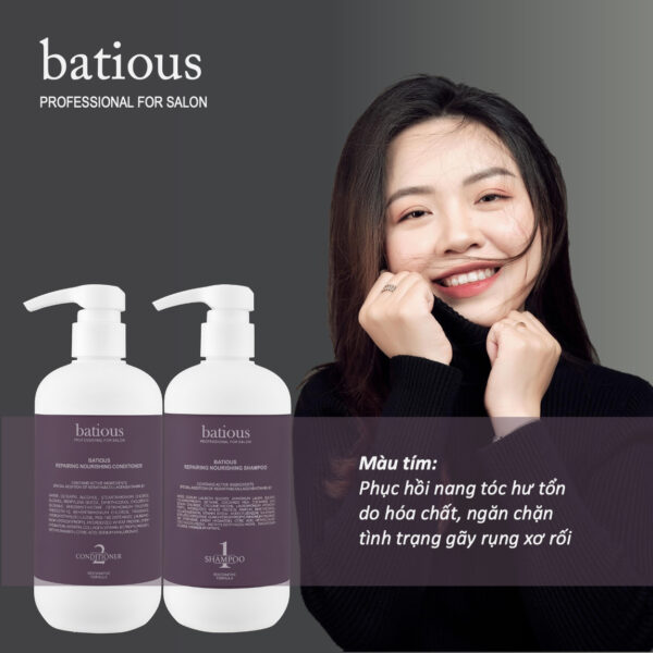 Dầu gội xả Batious tím 500ml - Phục hồi tóc hư tổn đa tầng, dưỡng tóc mềm mượt | eustore.com.vn