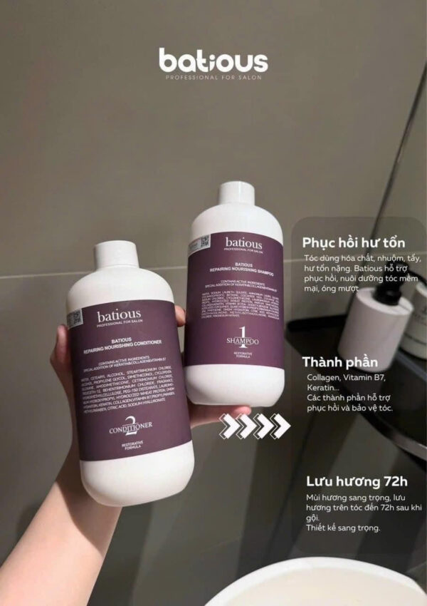 Dầu gội xả Batious tím 960ml - Phục hồi tóc hư tổn đa tầng, dưỡng tóc mềm mượt | eustore.com.vn