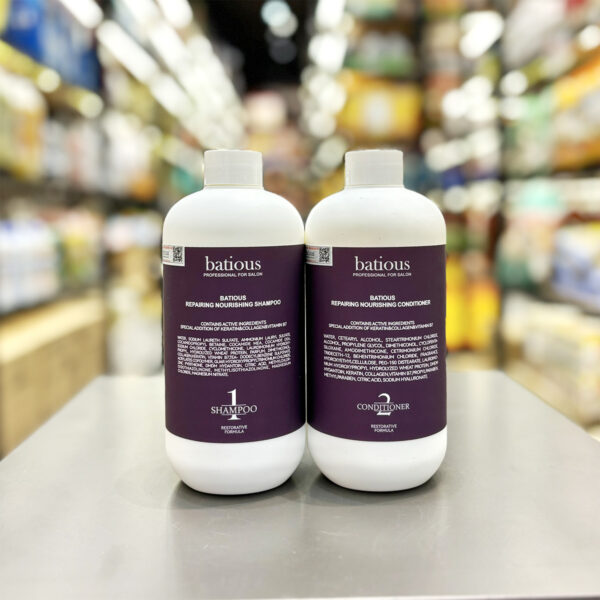 Dầu gội xả Batious tím 960ml - Phục hồi tóc hư tổn đa tầng, dưỡng tóc mềm mượt | eustore.com.vn
