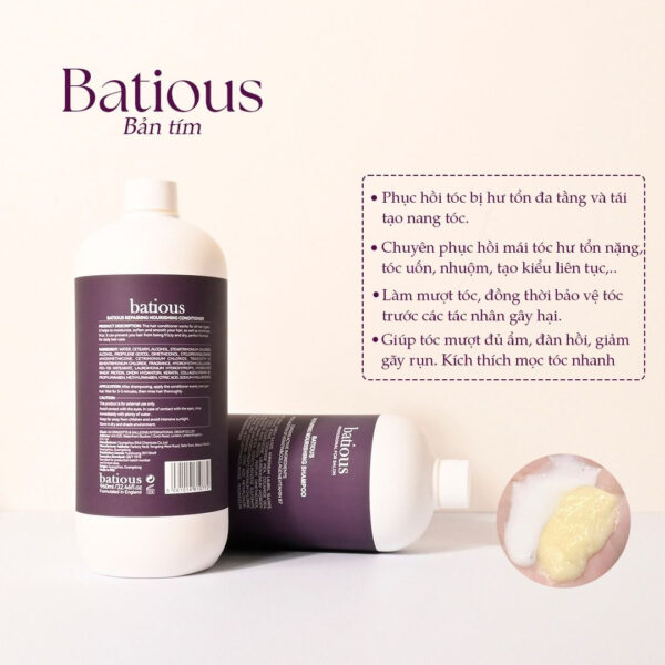 Dầu gội xả Batious tím 960ml - Phục hồi tóc hư tổn đa tầng, dưỡng tóc mềm mượt | eustore.com.vn
