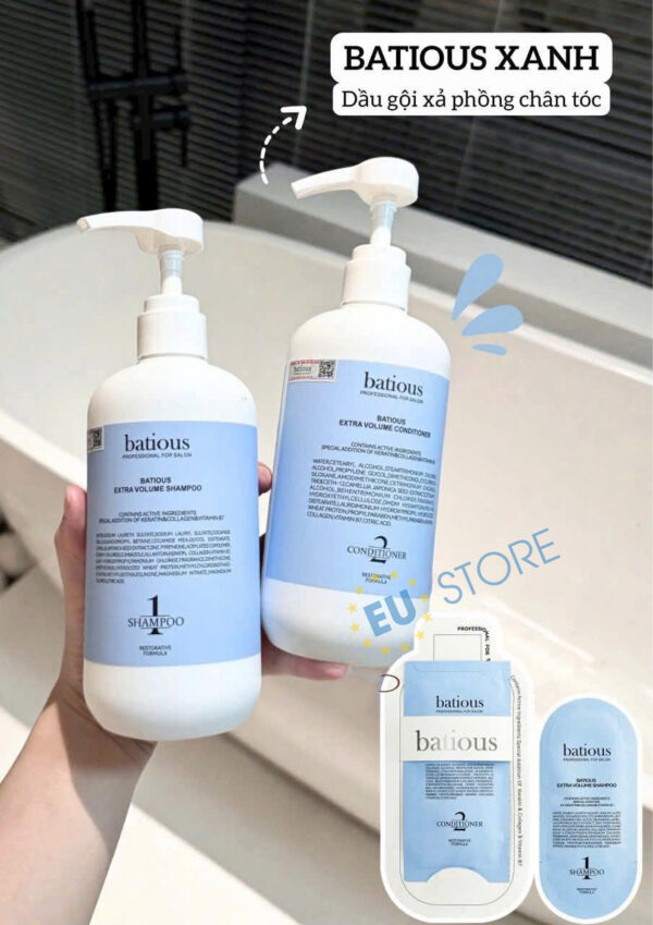 Dầu gội xả Batious xanh 500ml cho tóc dầu - Kiểm soát dầu thừa, tăng phồng cho tóc | eustore.com.vn