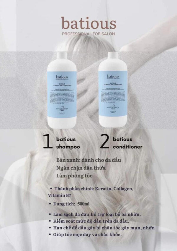 Dầu gội xả Batious xanh 960ml cho tóc dầu - Kiểm soát dầu thừa, tăng phồng cho tóc | eustore.com.vn