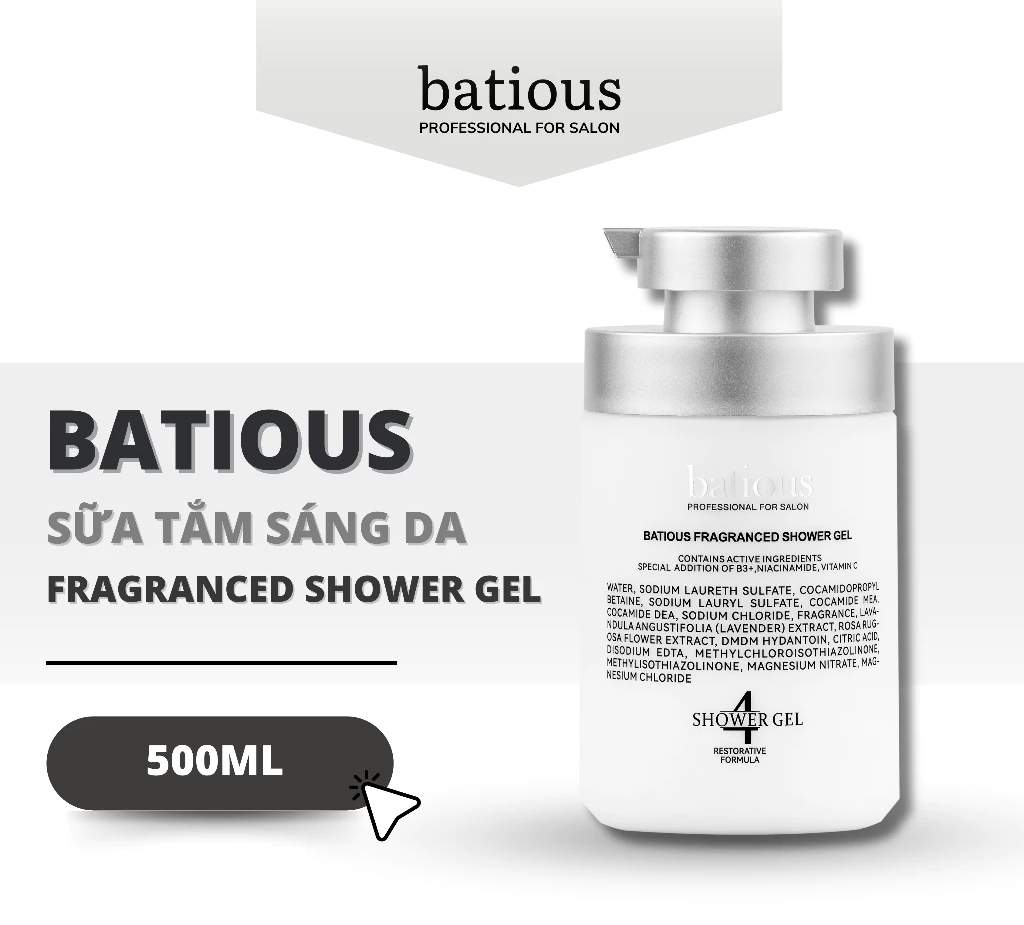Sữa tắm Batious Fragranced Shower Gel 500ml - Dưỡng trắng da, dưỡng ẩm, ngừa mụn lưng | eustore.com.vn