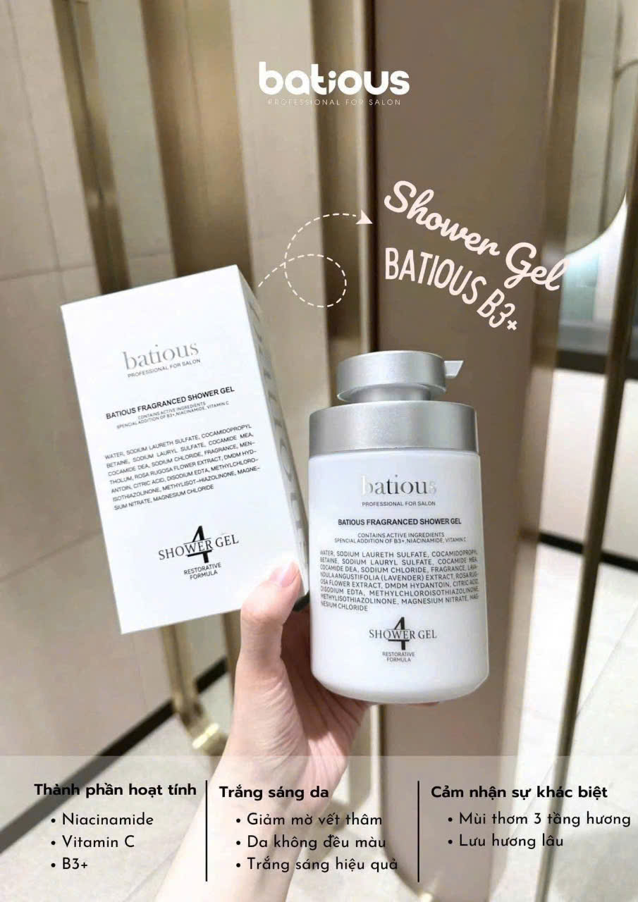 Sữa tắm Batious Fragranced Shower Gel 500ml - Dưỡng trắng da, dưỡng ẩm, ngừa mụn lưng | eustore.com.vn