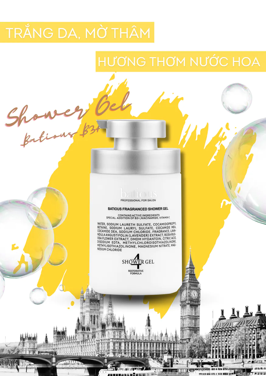 Sữa tắm Batious Fragranced Shower Gel 500ml - Dưỡng trắng da, dưỡng ẩm, ngừa mụn lưng | eustore.com.vn