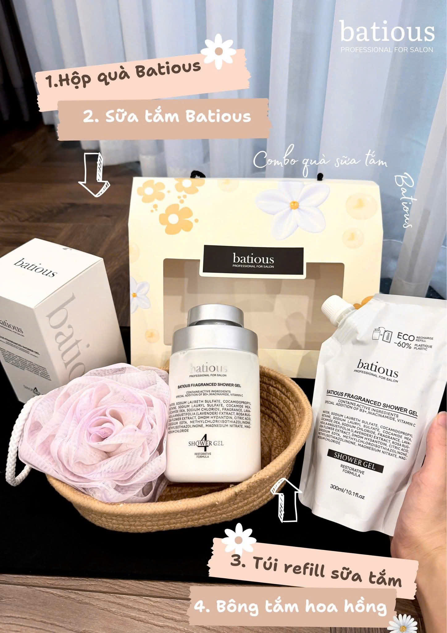 Sữa tắm Batious Fragranced Shower Gel 500ml - Dưỡng trắng da, dưỡng ẩm, ngừa mụn lưng quà tặng tháng 10 | eustore.com.vn