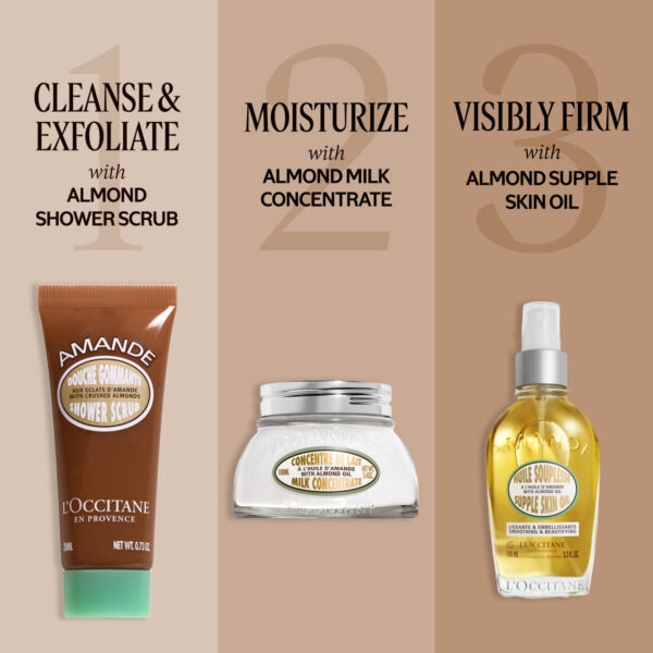 Kết hợp tẩy da chết body L’Occitane Almond Shower Scrub với Dưỡng thể L'Occitane chăm sóc cơ thể toàn diện | eustore.com.vn
