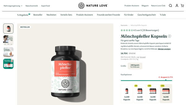 Viên uống nội tiết tố nữ Đức Mönchspfeffer Kapseln Nature Love thảo dược có tốt không? | eustore.com.vn