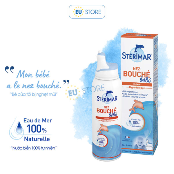 Xịt mũi cá heo Stérimar Bébé màu cam giảm nghẹt mũi – An toàn cho bé sơ sinh | eustore.com.vn