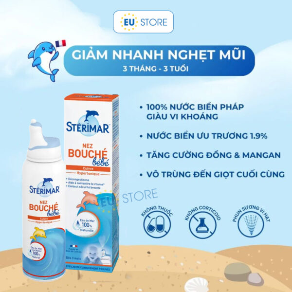 Xịt mũi cá heo Stérimar Bébé màu cam giảm nghẹt mũi – An toàn cho bé sơ sinh | eustore.com.vn