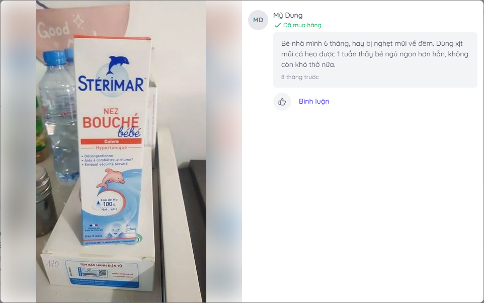 Xịt mũi cá heo Stérimar Bébé xanh & cam cho bé sơ sinh có tốt không? | eustore.com.vn