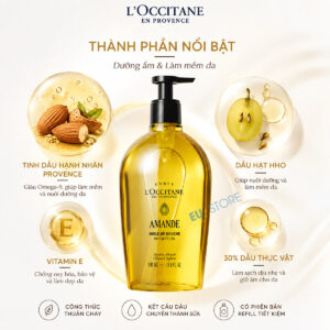 [Mẫu mới] Dầu tắm hạnh nhân L’Occitane Almond Shower Oil 500ml