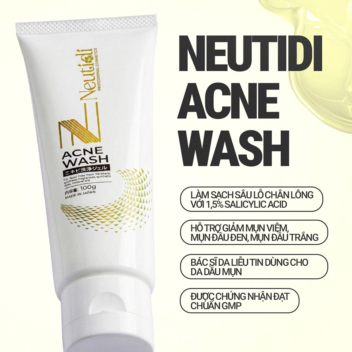 Neutidi Acne Wash – Sữa rửa mặt BHA cho da dầu mụn tuổi dậy thì