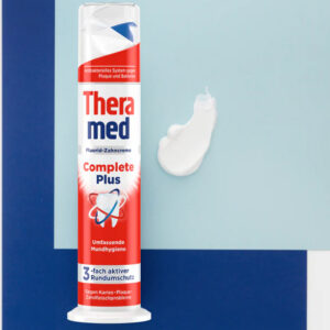 Kem đánh răng Theramed Complete Plus màu đỏ làm sạch răng toàn diện chuyên sâu